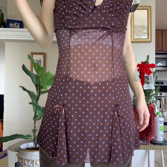 Y2K Rampage Brown Polka Dot Bustier Top - Picture 2 of 8